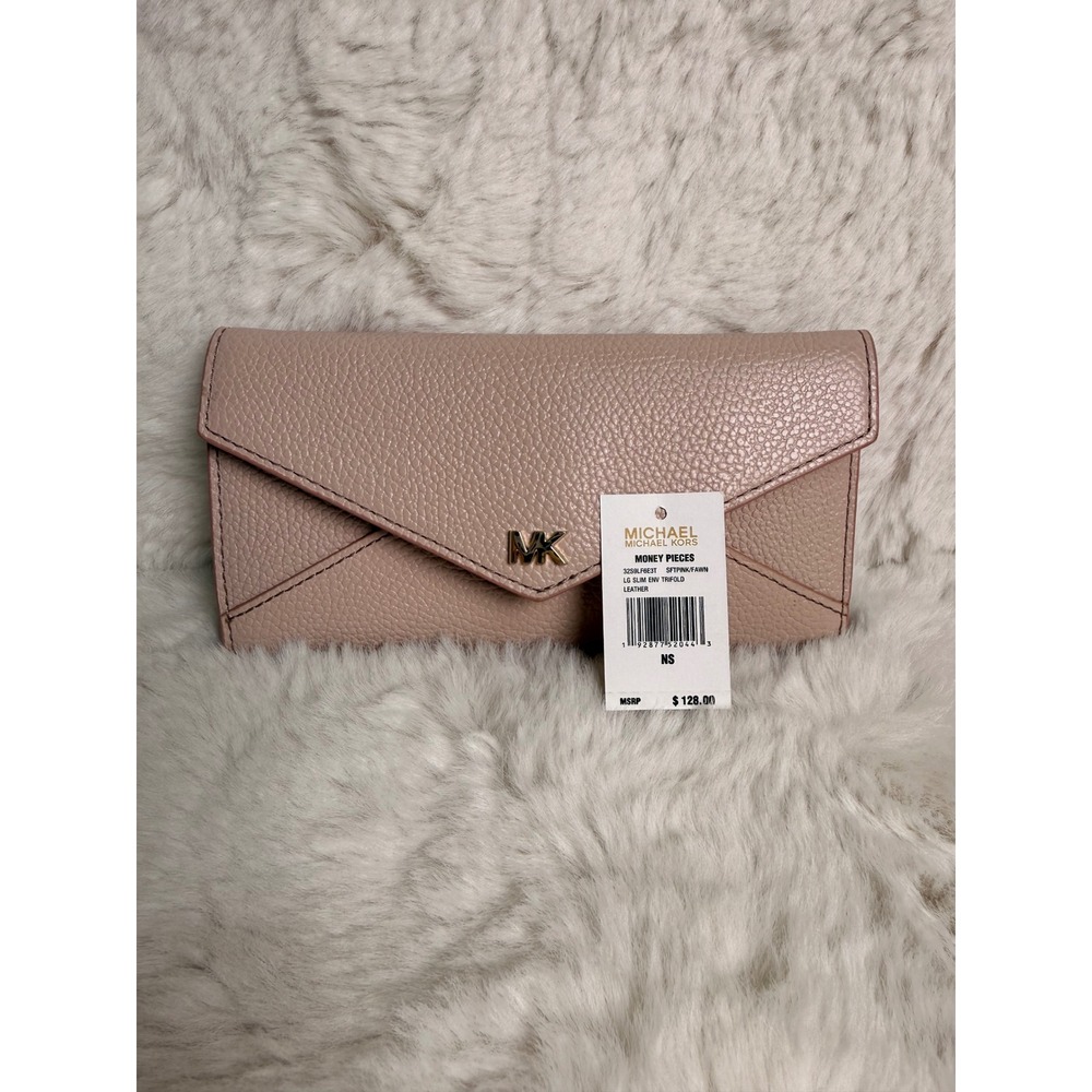 Michael Kors‎ Money Pieces Soft Pink Leather Slim Trifold Wallet 32S9LF6E3T